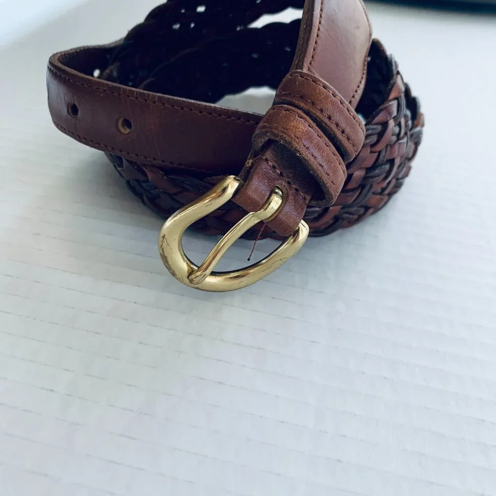 COACH BELT Braided Two Tone Brown Leather Sz 36